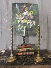 Vintage Pair Brass Columns Candle Sticks Laura Ashley Table Lamps