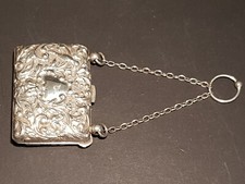 Antique Edwardian 1910 Hallmarked Silver Chatelaine Coin Purse - Birds & Foliage