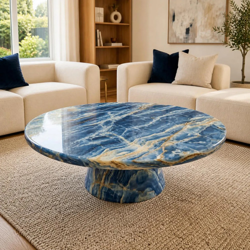 Blue onyx coffee table round - coffee,