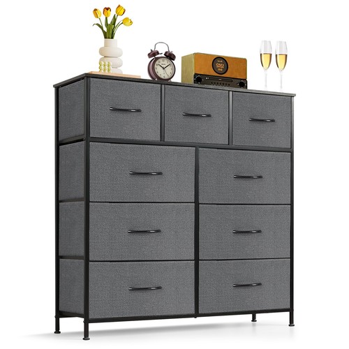Tall gray 9drawer fabric - tall,