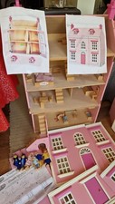 4-storey Wooden Dolls House Loft & Basement + Garage + Car + Furniture + 6 dolls