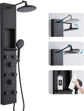 Whole Black LED Shower Panel, 6 in 1 Shower System, Stainless Steel Shower Panel