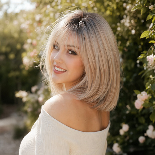 Women blonde short bob hair - short,