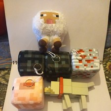 4xMinecraft Plush Cube Key Rings+Minecraft Sheep Plush+ Minecraft Figure Bundle 
