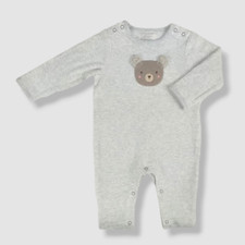 $65 Albetta Baby Girls Gray Striped Bear Applique Coverall Size 6-12M