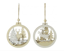 Wooden Stag/Deer Forest Cut Baubles Hanging Decoration Festive Nordic - 1 Piece