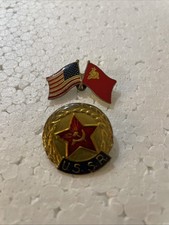 USSR Vintage Soviet USA Flag Enamel Pin Badges