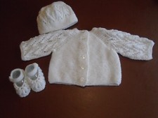 knitted new born baby /prem cardigan / shoes / beanie hat