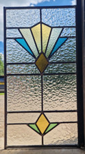 Stained Glass Panel - Art Deco, All Original Glass - ( 610mm high x 325mm wide )