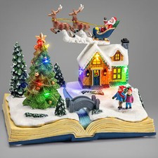 Christmas Village Scene Decoration Musical LED Santa Reindeer Caravan Ornaments