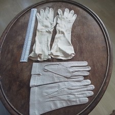 Antique Pair Ladies Cream Doeskin Leather Gloves + 1 other  cream leather