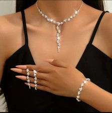 Costume Jewellery Set Rhinestone Crystal Necklace Bracelet Drop Dangle Earring