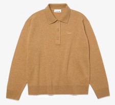 Lacoste Woman Polo Collar Wool Sweater In Beige Size 42 €165