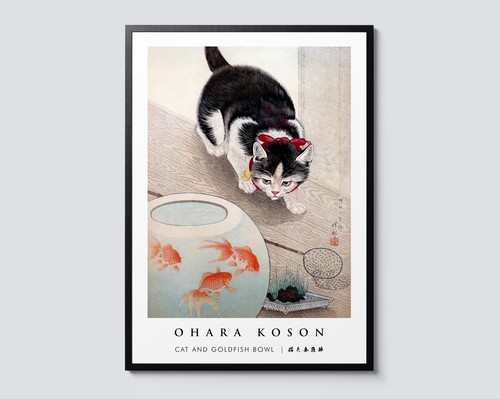 Ohara koson cat - cat, goldfish