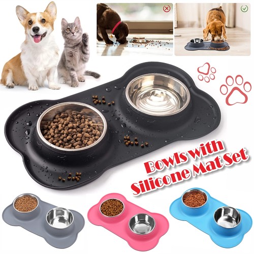 Double pet dog bowls - bowls, food