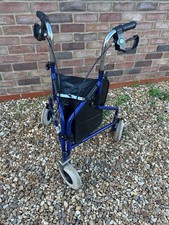 NRS Healthcare 3 Wheel Steel Rollator Walker Walking Aid with Bag Blue