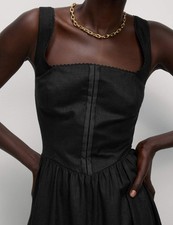 Marks & Spencer Womens Black Linen Midi Sun Women Dress - M&S