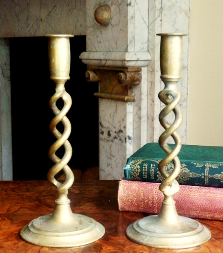 Pair brass barley - brass,
