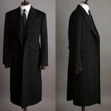 Handmade Men Black Wool Military Coat Vintage Wool Long Overcoat Double Breasted