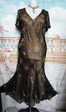 Dress 18 Silk Gatsby Beaded Evening JACQUES VERT Ballgown Flapper Downton 1920s