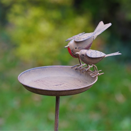 Robin birdbath metal garden - robin,
