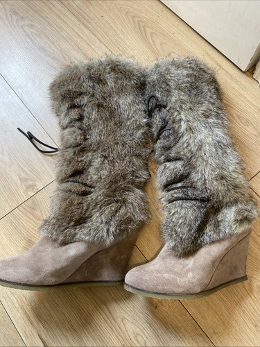 Ladies suede brown - faux, fir