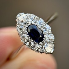Antique Sapphire & 0.70ct Old Cut Diamond 18CT White Gold Navette Ring