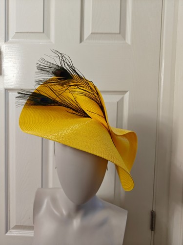 Yellow large straw fascinator - yellow,