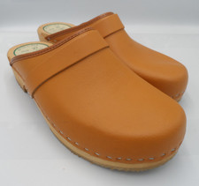 Simson Orthopedic Tan Leather Wooden Clogs Size 39 = UK 6, Holland Made NEW