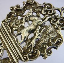 BEAUTIFUL HEAVY 88g STAG HUNTING STERLING SILVER NURSES BELT BUCKLE 1978 ENGLISH