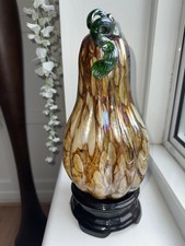 Vintage Art Glass Gourd pumpkin squash Ornament & stand Decor Gift 