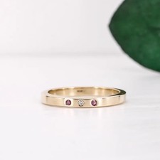 9ct Yellow Gold Ruby And Diamond Ring Size M Wedding Band Eternity Ring