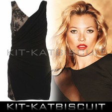 Kate Moss Topshop Black and Nude Lace Trim Dress Size 12