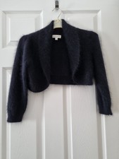 Monsoon Shrug Bolero Size Small 8 10 Fluffy Cardigan Black Angora 