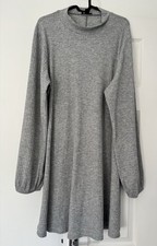 Boohoo Grey Ribbed Long Sleeve Dress - Size 18