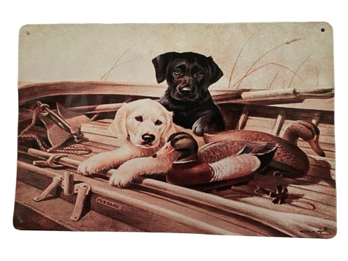 Metal sign cute - puppies, ducks