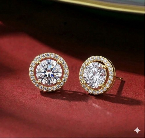 9ct gold round halo - gold, stud