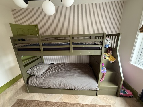 Children green wooden bunk - children's,