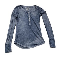 Aeropostale Women’s Shirt Henley Ribbed Knit Sz XS Navy Blue Long Sleeve Button
