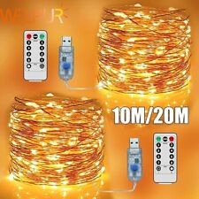 String Fairy LED Lights USB Wire Copper Party Light Christmas Remote Outdoor 20m
