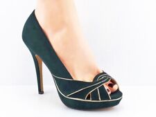 Moss green faux suede peep toe