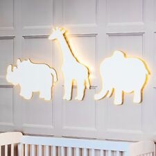 Kids Night Light Safari Set 3pc Giraffe Elephant Rhino Nursery LED Animal Mural