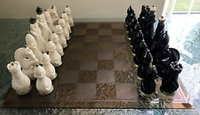 Vintage Bakelite (Carbolite) & metal Russian Chess Set with Glass Board