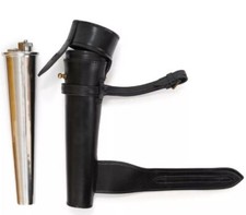 SADDLE HIP FLASK STAINLESS STEEL BATON FLASK WITH LEATHER CASE FOX HUNTING BNWT