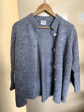 Silver Grey Three-Quarter Sleeve Chunky Knit Cardigan/Jacket Size 16/18
