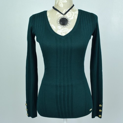 Guess green ribbed jumper top - green,