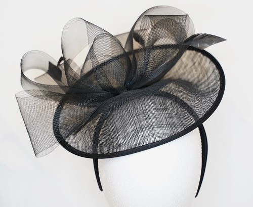 Black sinamay fascinator hat - fascinator,