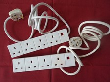 2 Extension Lead Electric Power Bars 4 Gang Sockets 1.9m Cable Red Power Light