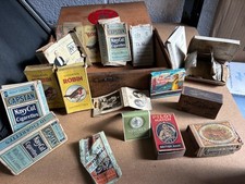 Empty cigarette and cigars packs old, vintage in Embassy wooden box Robin Navy