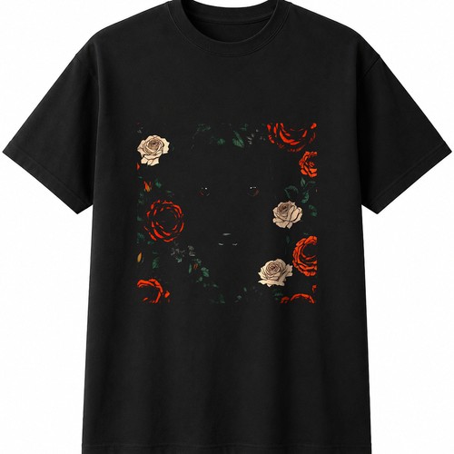 Patterdale terrier with roses - with,
